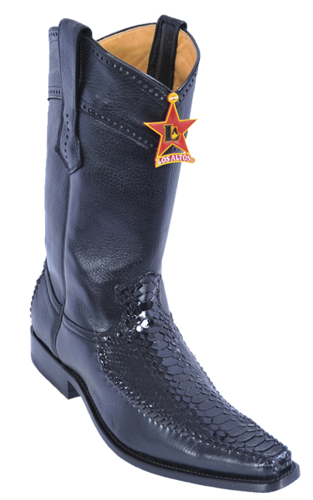 Los Altos Black Genuine Python Square-Toe Cowboy Boots 775705 - Click Image to Close